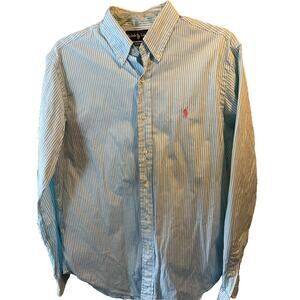 Ralph Lauren Men’s 15.5 34/35 Blue Striped Long Sleeve Button Down Cotton Shirt